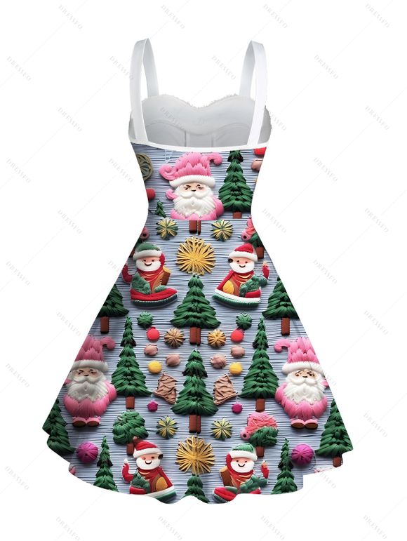 Robe de Noël imprimée sapin de Noël et Père Noël, mini-robe en fausse fourrure - Bleu gris L | US 8-10