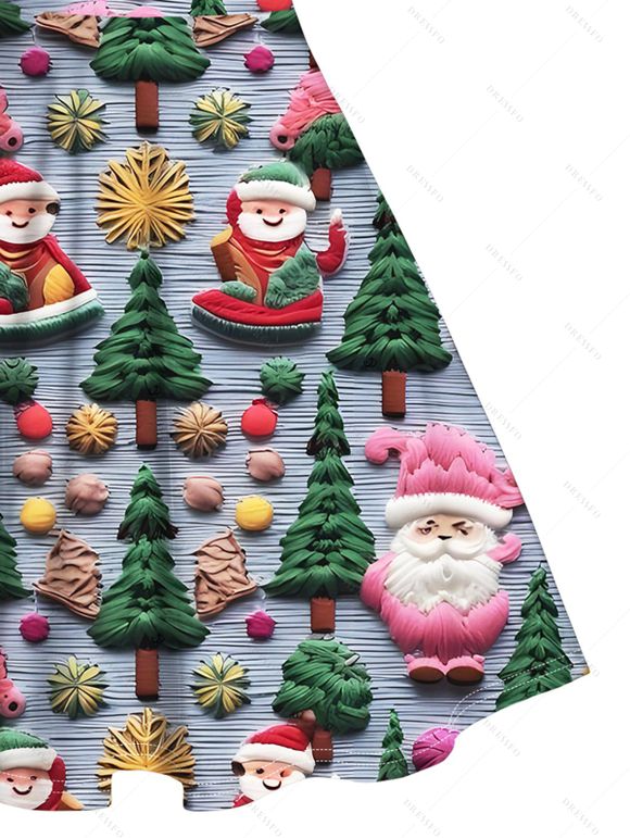 Robe de Noël imprimée sapin de Noël et Père Noël, mini-robe en fausse fourrure - Bleu gris L | US 8-10