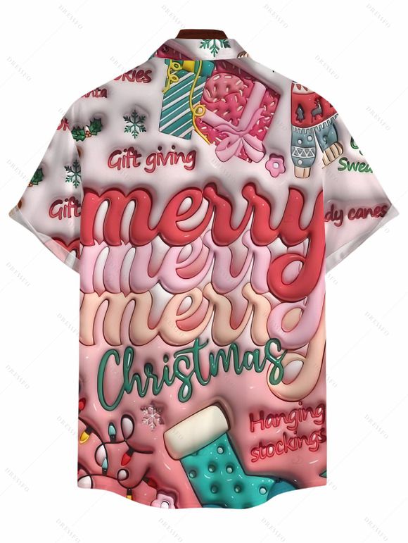 Men's Holiday Shirt Merry Christmas Gift Print Button Up Shirt - LIGHT PINK 3XL