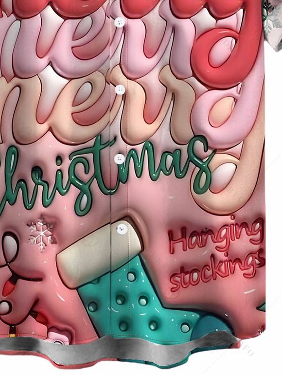Men's Holiday Shirt Merry Christmas Gift Print Button Up Shirt - LIGHT PINK 3XL