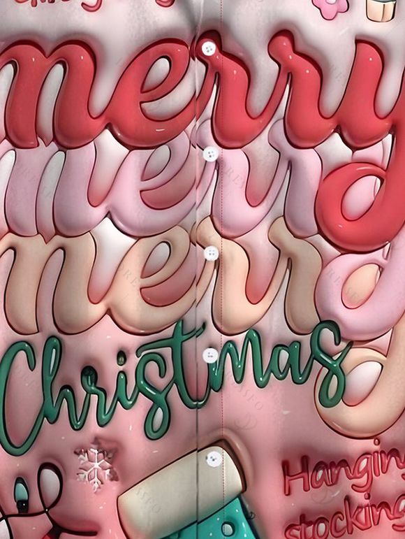 Men's Holiday Shirt Merry Christmas Gift Print Button Up Shirt - LIGHT PINK 3XL