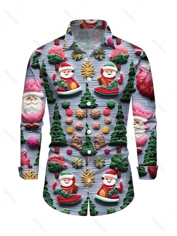 Holiday Couple Outfit Christmas Tree Santa Claus Print Faux Fur Dress and Shirt Set - BLUE GRAY S | US 4