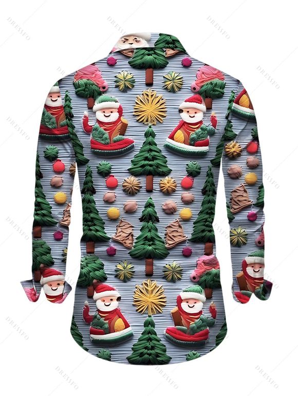 Holiday Couple Outfit Christmas Tree Santa Claus Print Faux Fur Dress and Shirt Set - BLUE GRAY S | US 4