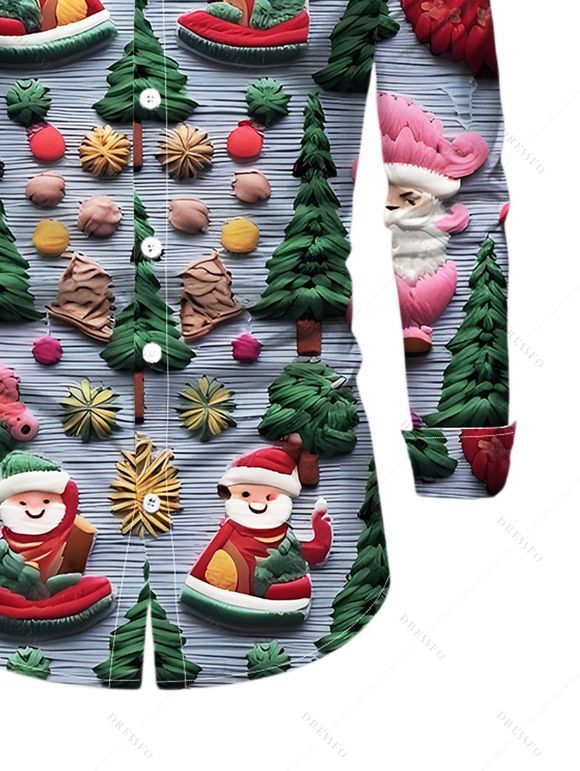 Holiday Couple Outfit Christmas Tree Santa Claus Print Faux Fur Dress and Shirt Set - BLUE GRAY S | US 4