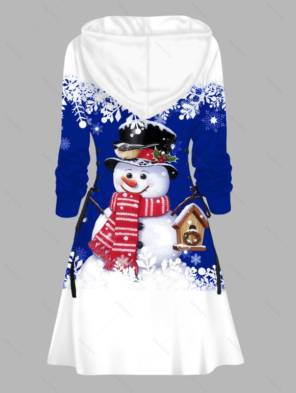 Robe sweat à capuche de Noël à imprimé flocons et bonhommes de neige, colorblock, lacée - Bleu XXXXXL | US 20