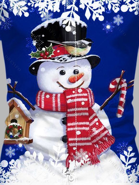 Chemise de Noël pour homme, imprimé bonhomme de neige et flocons de neige, colorblock - Bleu 5XL
