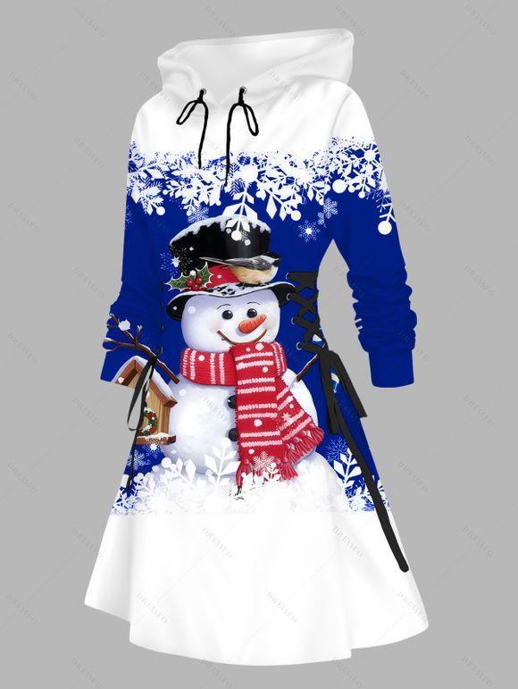 Christmas Couple Outfit Snowman Snowflake Print Colorblock Dress and Shirt Set - Bleu S | US 4