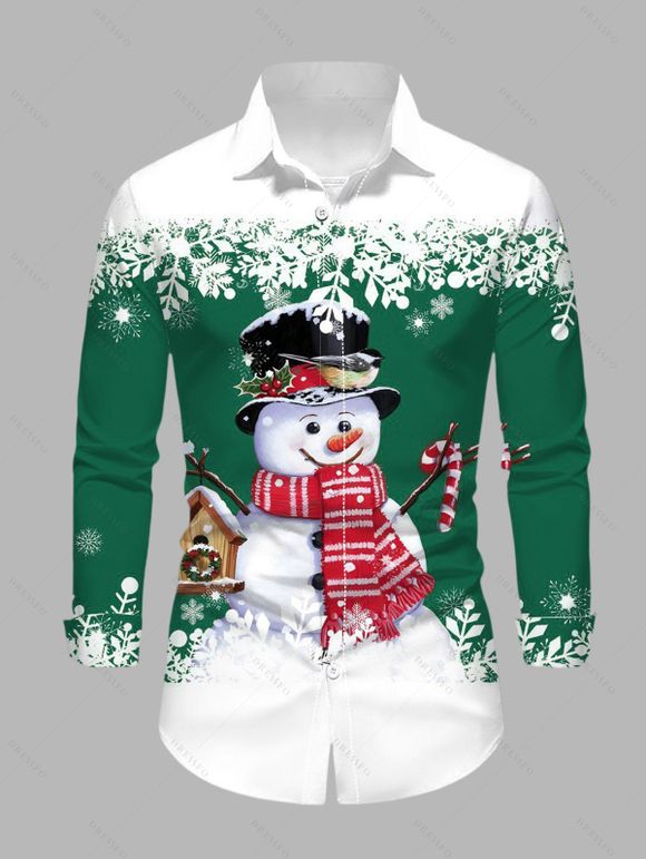 Christmas Couple Outfit Snowman Snowflake Print Colorblock Dress and Shirt Set - Vert S | US 4