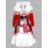 Robe à capuche de Noël, imprimé flocon de neige, bonhomme de neige, colorblock, robe à lacets - Rouge XXXL | US 16