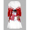 Robe à capuche de Noël, imprimé flocon de neige, bonhomme de neige, colorblock, robe à lacets - Rouge XXXXL | US 18