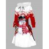 Robe à capuche de Noël, imprimé flocon de neige, bonhomme de neige, colorblock, robe à lacets - Rouge XXXXL | US 18