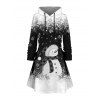Robe sweat à capuche de Noël monochrome à imprimé flocons de neige et bonhommes de neige, robe à lacets - Noir XXXXXL | US 20