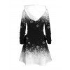 Robe sweat à capuche de Noël monochrome à imprimé flocons de neige et bonhommes de neige, robe à lacets - Noir XXXXXL | US 20