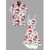 Couple Outfit Skull with Christmas Hat Snowflake Print Faux Fur Dress and Shirt Set - Rouge S | US 4