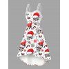 Couple Outfit Skull with Christmas Hat Snowflake Print Faux Fur Dress and Shirt Set - Rouge S | US 4