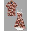 Christmas Couple Outfit Santa Claus Snowflake Print Shirt High Low Dress and Shirt Set - Rouge Vineux S | US 4