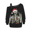 Women Outfit Skeleton Christmas Hat Print Buckle Sweatshirt and Lightning Chains Leggings Set - Noir S | US 4
