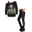 Women Outfit Skeleton Christmas Hat Print Buckle Sweatshirt and Lightning Chains Leggings Set - Noir S | US 4