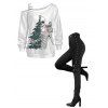 Holiday Outfit Christmas Tree Skeleton Print Buckle Sweatshirt and Grommet Leggings Set - Blanc S | US 4