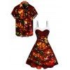 Christmas Couple Outfit Lightning Chains Print Faux Fur Dress and Shirt Set - Rouge Vineux S | US 4