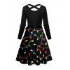 Christmas Couple Outfit Lightning Chains Print Crossover Belt Dress and Shirt Set - Noir S | US 4