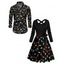 Christmas Couple Outfit Lightning Chains Print Crossover Belt Dress and Shirt Set - Noir S | US 4