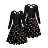 Christmas Couple Outfit Lightning Chains Print Crossover Belt Dress and Shirt Set - Noir S | US 4