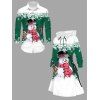 Christmas Couple Outfit Snowman Snowflake Print Colorblock Dress and Shirt Set - Vert S | US 4