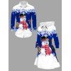 Christmas Couple Outfit Snowman Snowflake Print Colorblock Dress and Shirt Set - Bleu S | US 4