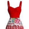 Robe de fête, cadeau de Noël, imprimée, mini-robe froncée - Rouge S | US 4