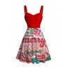 Robe de fête imprimée Joyeux Noël Mini robe froncée - Rouge M | US 6