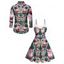 Holiday Couple Outfit Christmas Tree Santa Claus Print Faux Fur Dress and Shirt Set - Bleu gris S | US 4