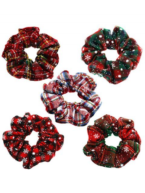 Lot de 5 chouchous de Noël à carreaux et flocons de neige, élastiques