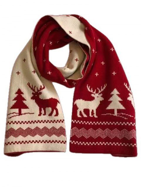 Elk Christmas Tree Geometric Snowflake Print Scarf