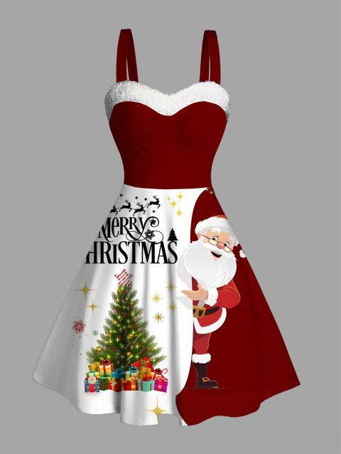 Robe colorblock Père Noël sapin de Noël imprimé lettres mini en fausse fourrure