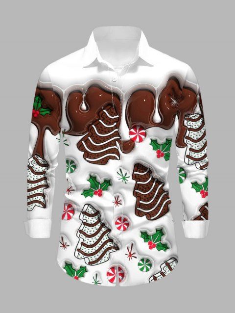 Chemise de Noël pour homme, imprimée sapin de Noël, à boutons