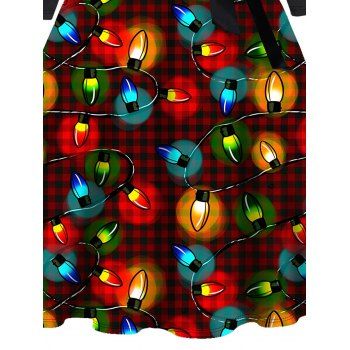 Christmas Dress Plaid Lightning Chains Print Crossover Belt Dress