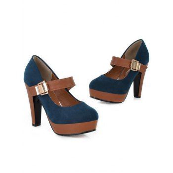 Coloblock Sandals Chunky High Heels Square Ring Sandals