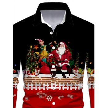 Men's Shirt Colorblock Santa Claus Christmas Tree Snowflake Print Long Sleeve Shirt