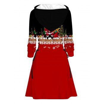 Colorblock Couple Outfit Santa Claus Christmas Tree Print Hoodie Dress and Shirt Set