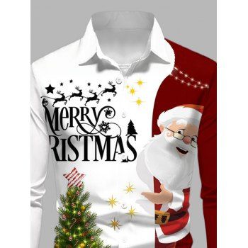 Men's Shirt Colorblock Santa Claus Christmas Tree Letter Print Long Sleeve Shirt