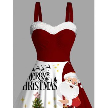 Colorblock Dress Santa Claus Christmas Tree Letter Print Faux Fur Mini Dress