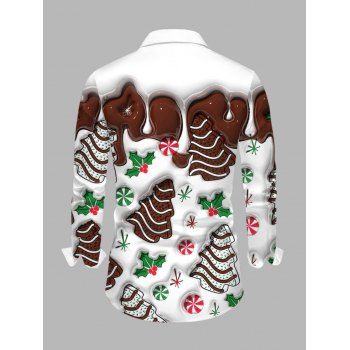 Men's Holiday Shirt Christmas Tree Printed Button Up Shirt