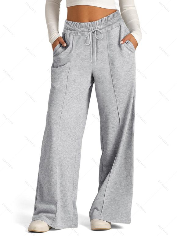 Casual Women Outfit Zip Up Stand-up Collar Sweater and Wide Leg Pants Set - Gris Clair S | US 4