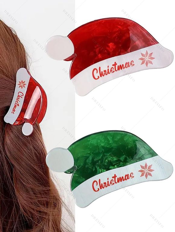 Lot de 2 pinces à cheveux de Noël avec motif flocons de neige et lettres - Accessoires de fête - multicolor A 