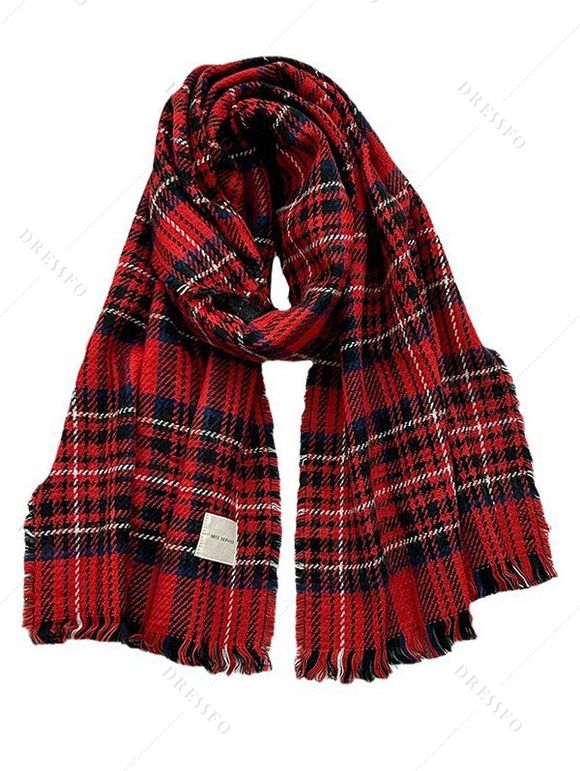 Écharpe de Noël à carreaux et pompons, chaude - Rouge 