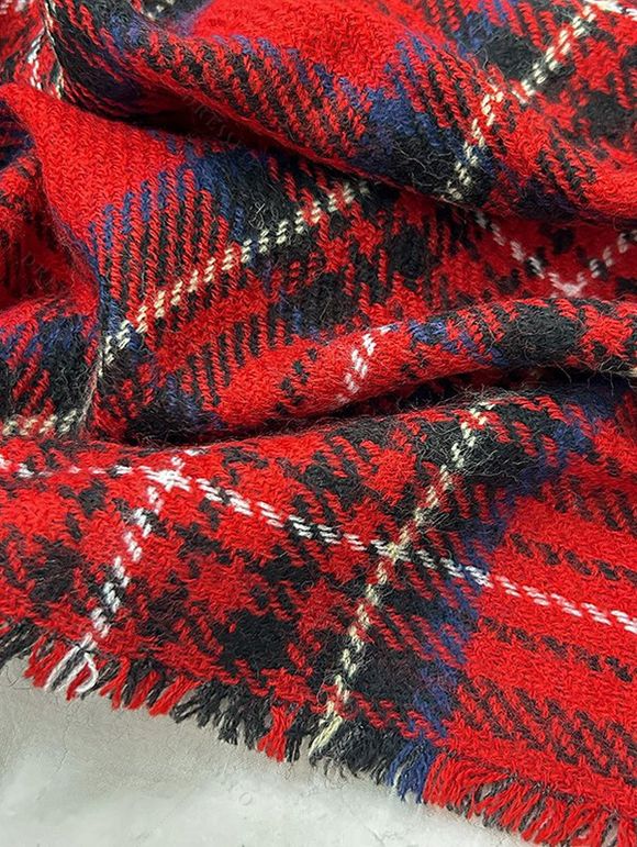 Écharpe de Noël à carreaux et pompons, chaude - Rouge 