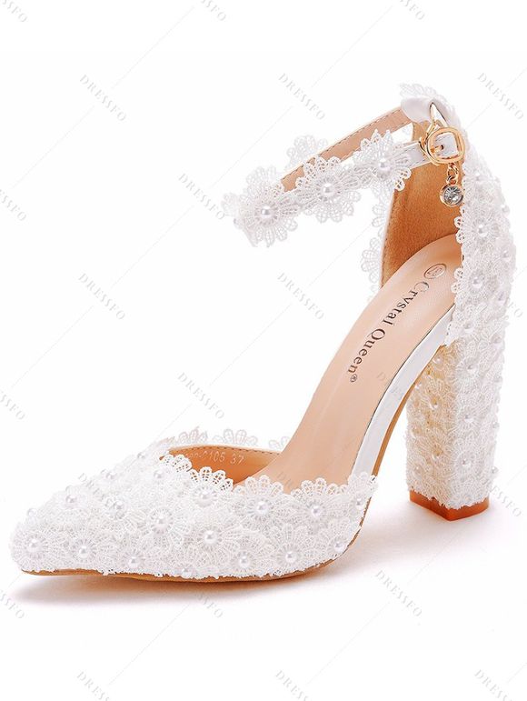 Floral Lace Panel Buckle Strap High Heels Elegance Wedding Sandals - Blanc EU 43