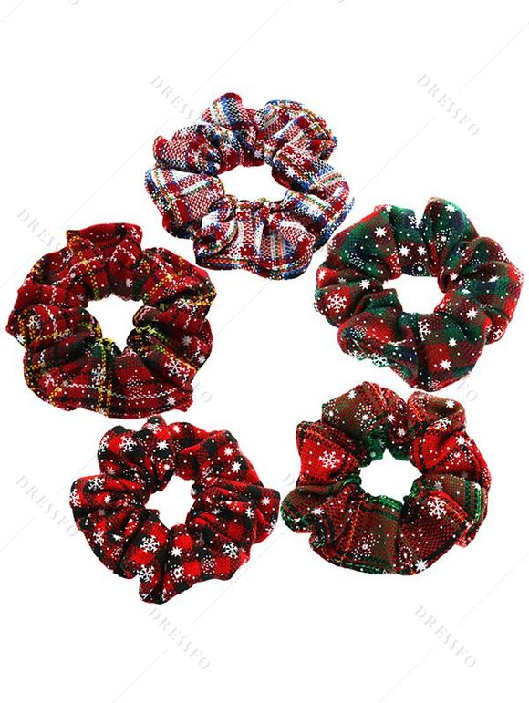 Lot de 5 chouchous de Noël à carreaux et flocons de neige, élastiques - multicolor A 
