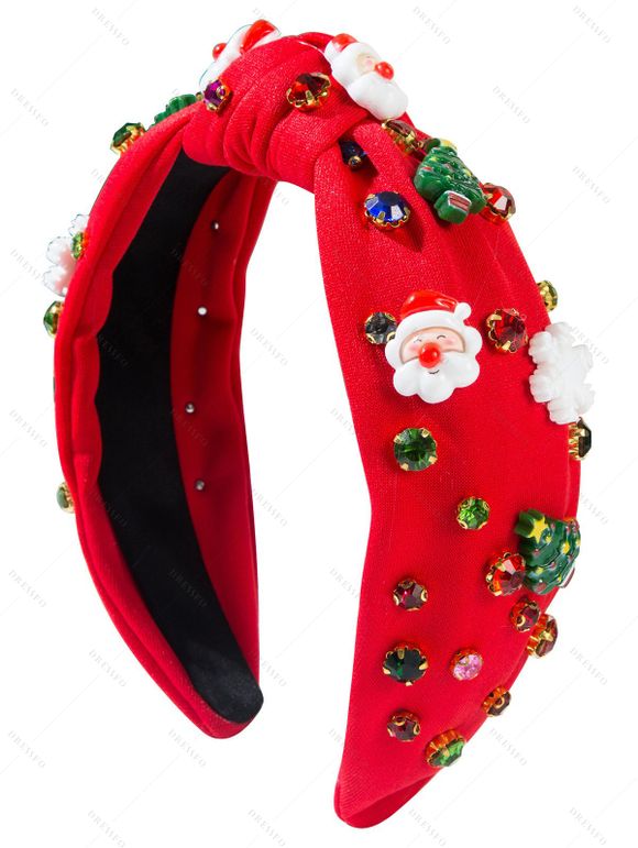 Bandeau de Noël avec nœud papillon, Père Noël et fausses pierres précieuses, accessoire de fête - Rouge 